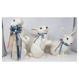 Three signed ceramic rabbits