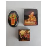 Three signed Russian hand-painted lacquer boxes