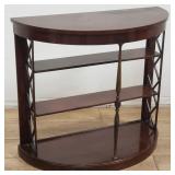 Contemporary mahogany veneer tiered demilune table