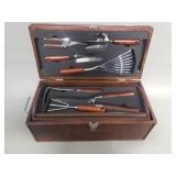 Garden tools in wicker box