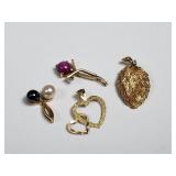 14k gold double heart pendant, pendant with pink