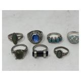 Group of seven sterling silver rings