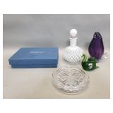 Wedgwood heart trinket box, Baccarat coaster,