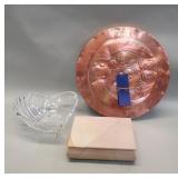 Gorham crystal bowl, trinket box, and quartz clock