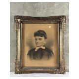 Antique charcoal portrait photo print of a woman