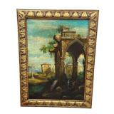 Antique framed Italian Capriccio oil painting