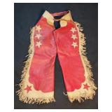 Vintage red leather bull riding chaps