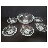 6 pcs Val St Lambert crystal relish plate and bowl