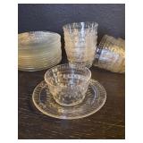 22pc vintage etched clear glass set