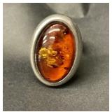 Vintage signed sterling and amber ring