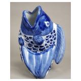 Vintage Asian blue and white porcelain Koi fish