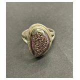 Vintage sterling titanium druzy quartz boho ring
