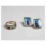 Vintage sterling silver inlay (turquoise, lapis