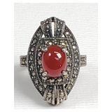 Sterling silver, marcasite, and carnelian ring