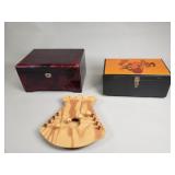Group of jewelry boxes and a door harp