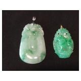 2 vintage hand carved fine Asian jade pendants