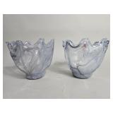 Pair of handkerchief art glass bowls in a grey