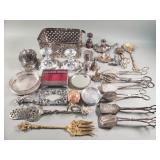 Box of silver plate coasters, basket, etc