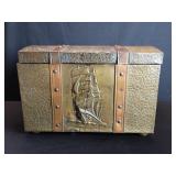 Wood, brass and copper nautical style box