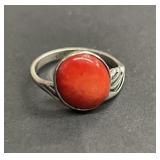 Vintage sterling and coral ring