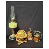 Vintage marble brass and glass oil lamp, 2