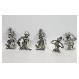 Five vintage pewter clown figures