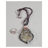 Faceted smoked glass with enamel floral and