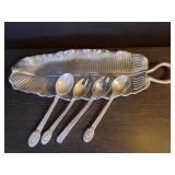 Vintage large aluminum platter and utensils