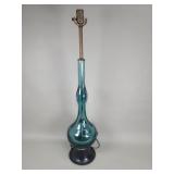 Vintage hand blown aquamarine glass table lamp.