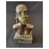 Vintage African bronze bust on marble base