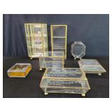 Collection of brass-framed trinket boxes and