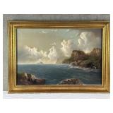 Signed antique pastel on paper coastal landscape