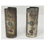 Pair of vintage silver Navajo style lighter cases
