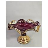 Vintage Bohemia crystal handpainted compote