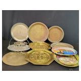 Vintage brass trays, wall plates,  basket etc