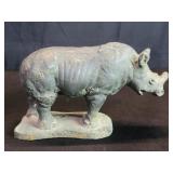 Vintage bronze rhinoceros sculpture mounted on