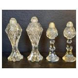 4 vintage large cut glass salt & pepper shakers