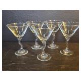 5 vintage Libby crooked stem martini glasses