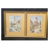 Pair of vintage watercolor prints