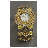 Cici & Faye floral rhinestone stone cuff watch