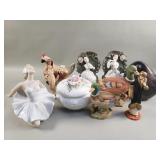 Ceramic and porcelain figurines, trinket box, etc