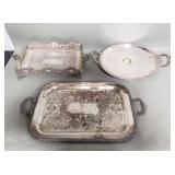 Three silver plate trays