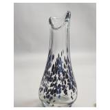 Vintage hand blown art glass, bud vase  blue spots