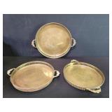 Three vintage brass matching serving trays
