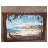 Vintage framed Waikiki travel poster