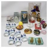 Box of miscellaneous items, egg decorations,