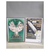 Pair of reproduction poster prints in plastic