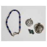 Sterling silver and lapis lazuli bracelet and 3