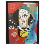 Signed abstract figural acrylic painting on