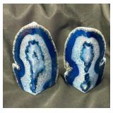 Pair of blue crystal agate geodes